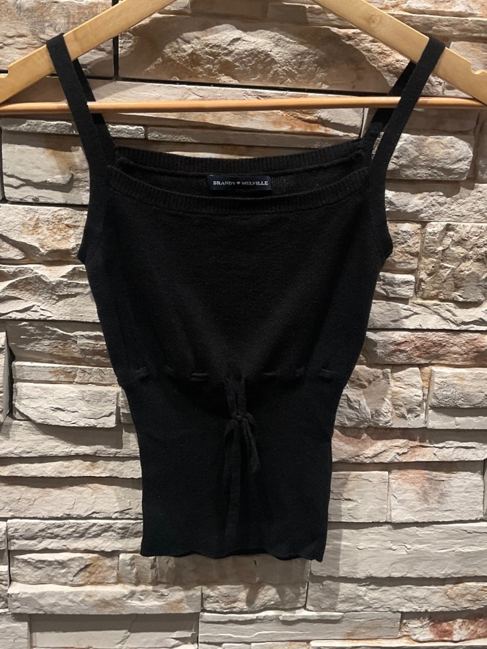 Brandy Melville Knit Tie Black Tank Top Size S
